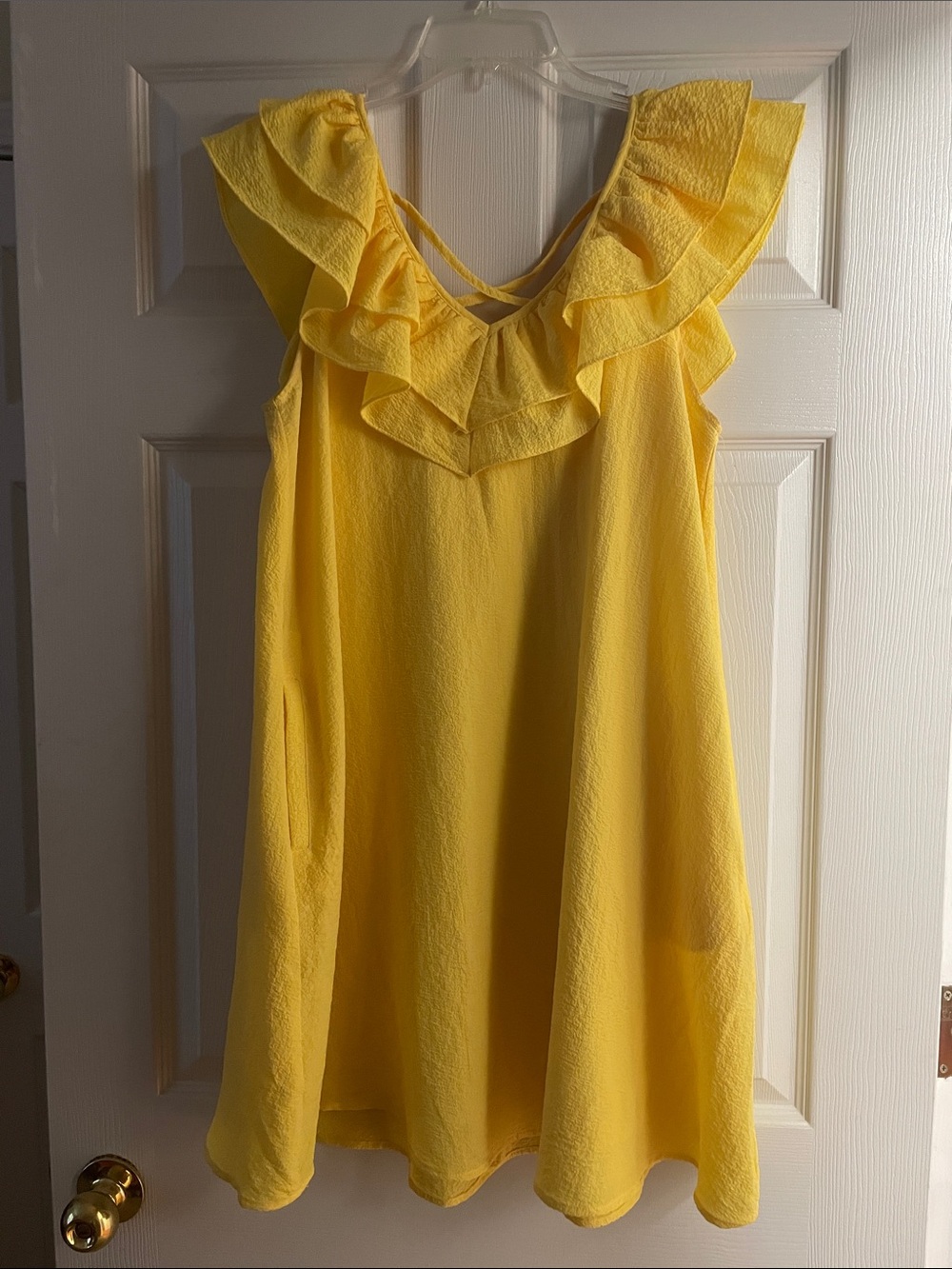 Sleeveless Yellow Ruffle Neck Mini Dress